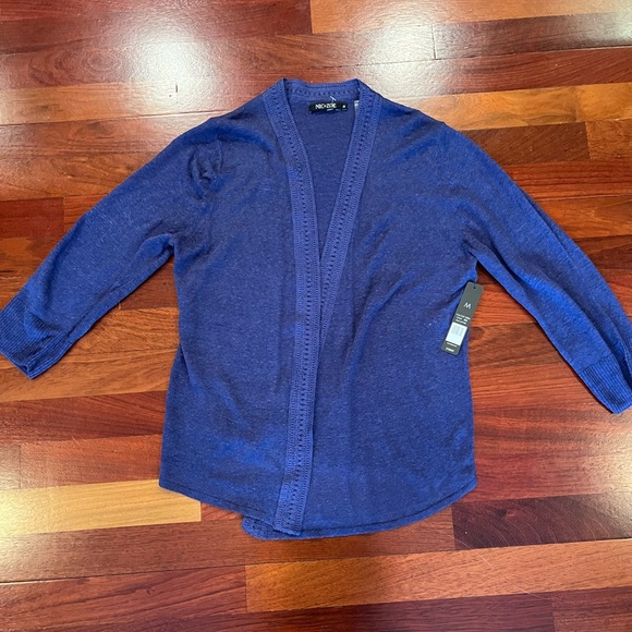 NIC+ZOE Deep Blue Linen Blend Open Cardigan Sweater 3/4 sleeves NWT - Picture 4 of 12